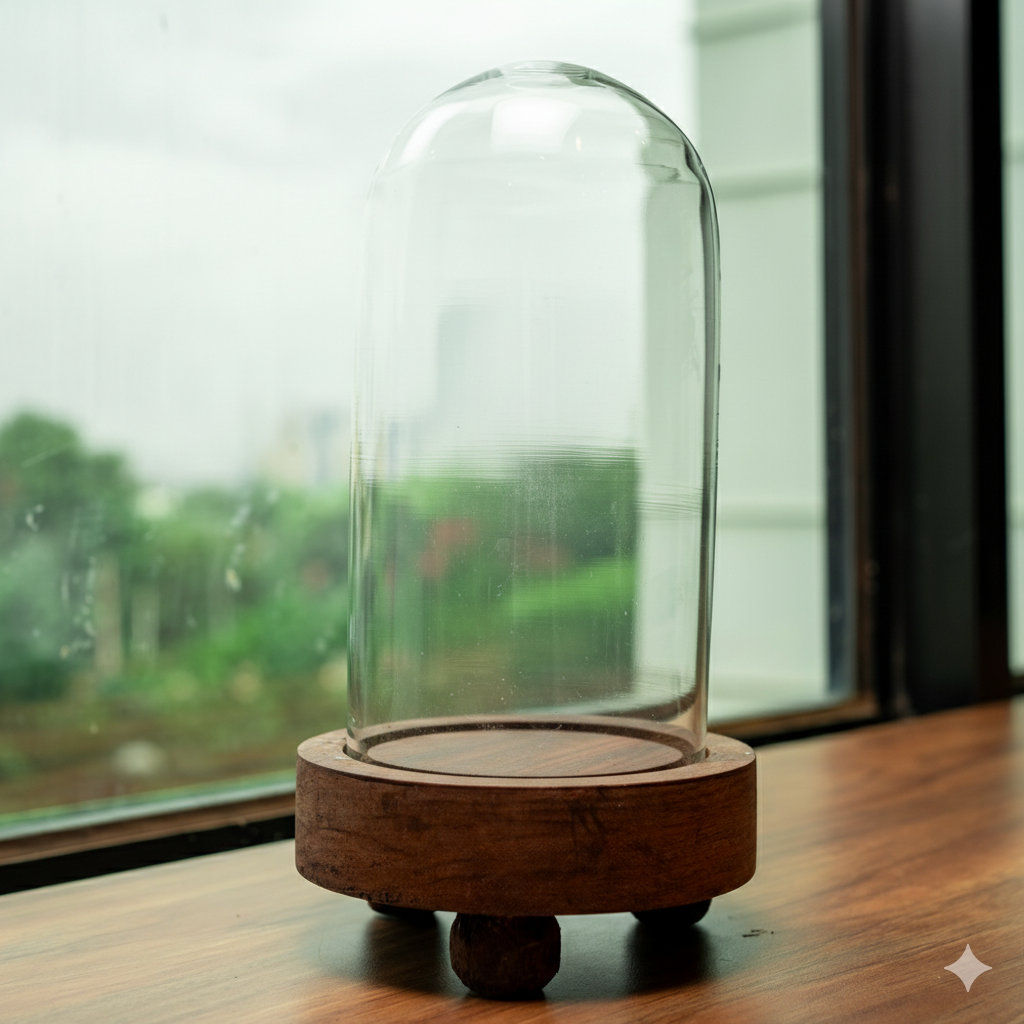 Terrarium Container- Glass Dome with Wooden Base