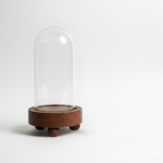 Terrarium Container- Glass Dome with Wooden Base